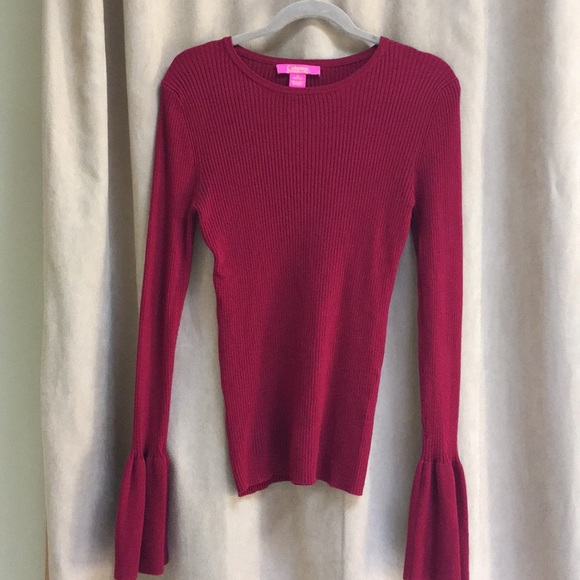 Bell Sleeve  Deep Wine Red Knit Sweater  Size M - Picture 2 of 5